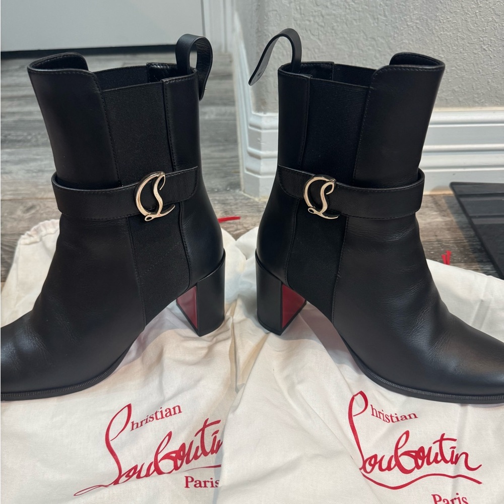 Christian Louboutin Black Heeled Boots with Red Soles